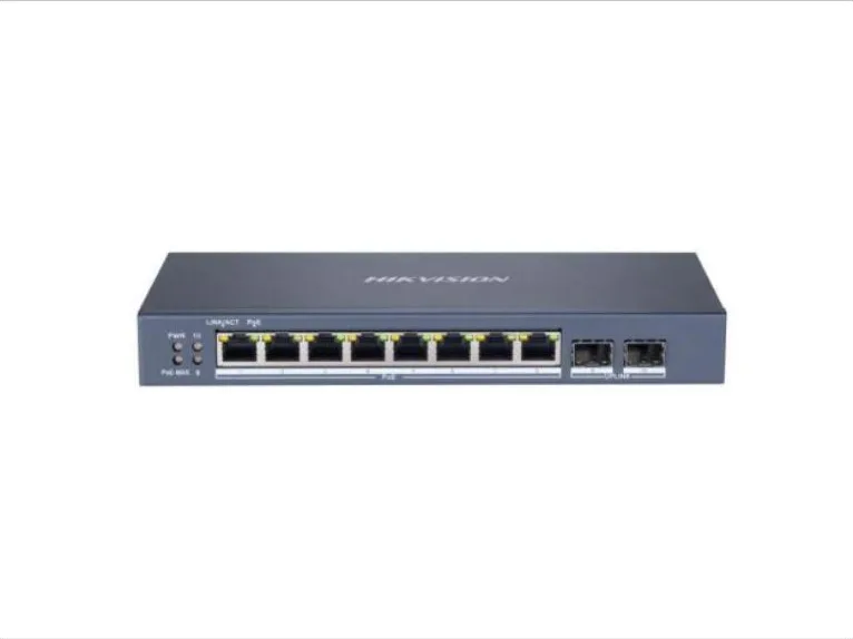 Switch Hikvision Gigabit Metálico DS-3E1510P-SI 8 Portas PoE + 2 Giga Fibra Óptica, Hikvision DS-3E1510P-SI